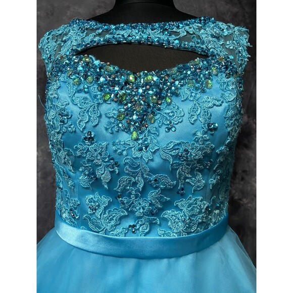 Morilee NWT Size 10 Beaded Lace Keyhole Dress #9335 Freeze Blue Homecoming $290 - Picture 5 of 16